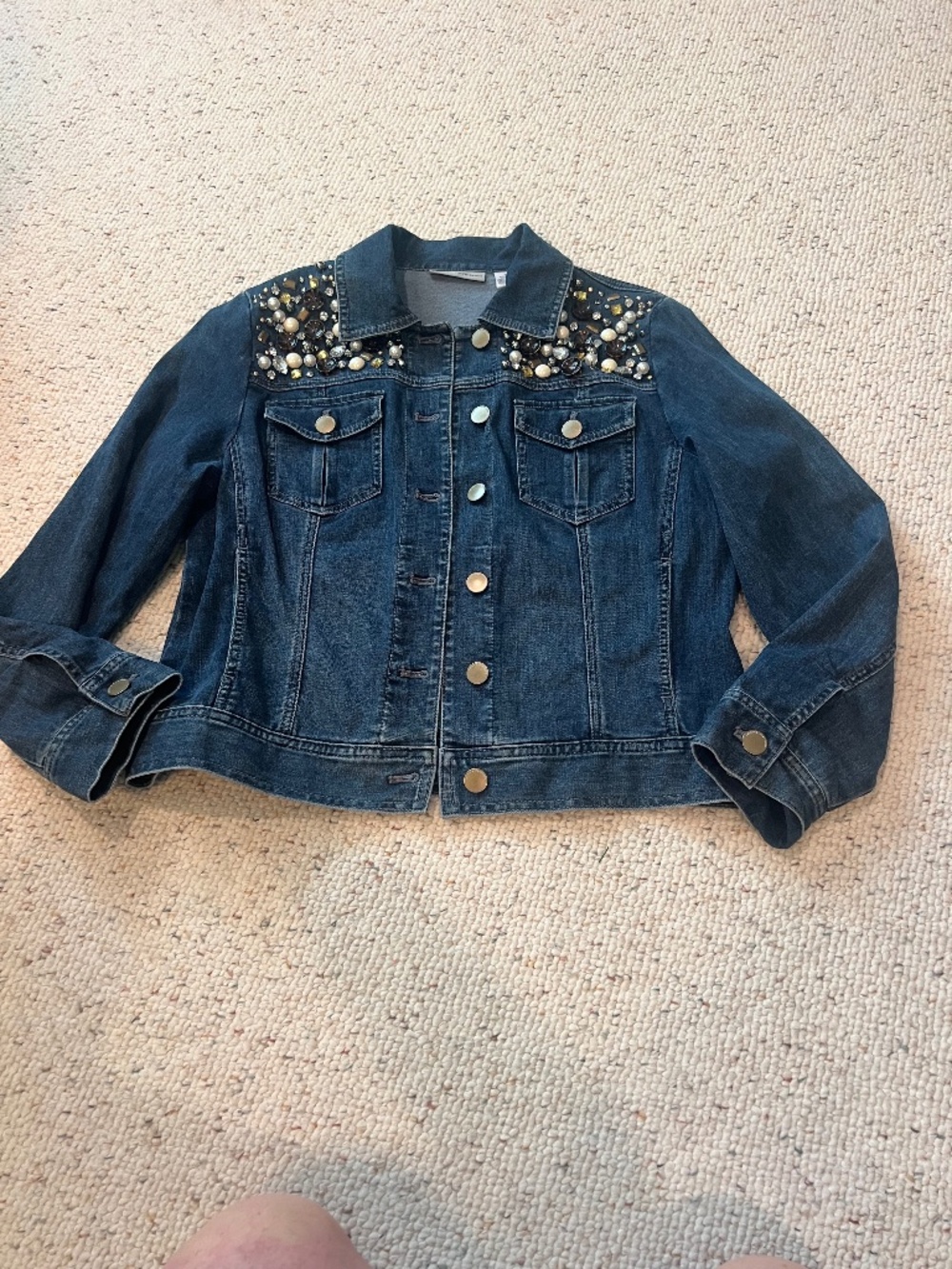 Chicos Bedazzled Denim Jacket size 1